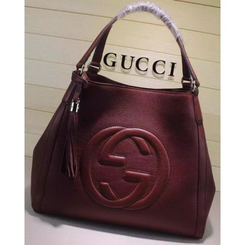 Gucci Střední Kabelka přes rameno Soho z telecí kůže 282309 vínová