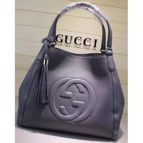 Gucci Střední Kabelka přes rameno Soho z telecí kůže 282309 Šedá