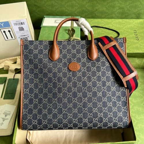 Gucci střední kabelka s propleteným denimem G 674148 modrá