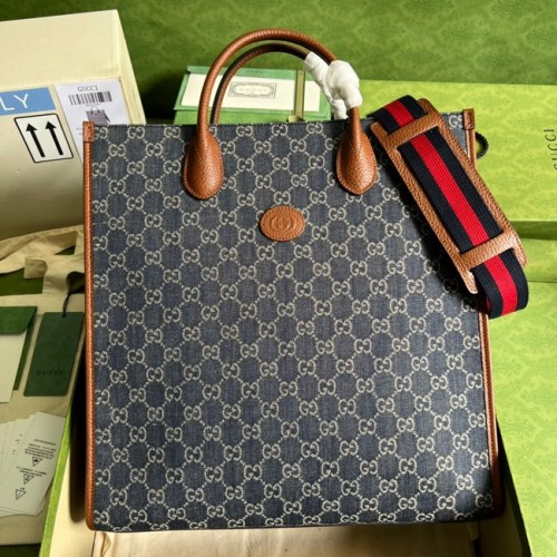 Gucci střední kabelka s propleteným denimem G 674155 modrá
