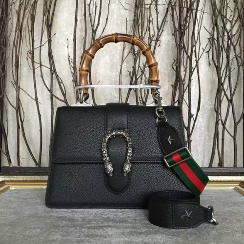 Gucci Now Bamboo Lichee Pattern Kožená Kabelka s Horní Rukojetí 448075 Černá