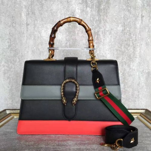 Nákupní taška Gucci Now Bamboo 421999A černá, šedá a červená