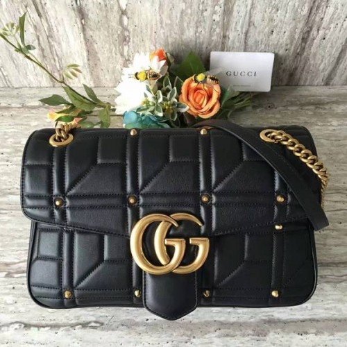 Gucci Now Marmont Mmatelasse ramenní taška 443496 černá