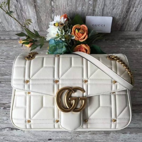 Gucci Now Marmont Mmatelasse ramenní taška 443496 bílá