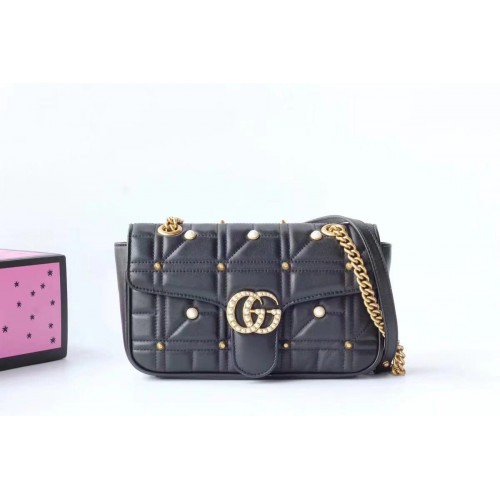 Gucci Now Marmont Mmatelasse ramenní taška 443497 černá