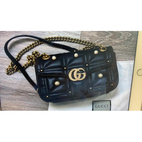 Gucci Now Marmont Mmatelasse ramenní taška 443497 černá
