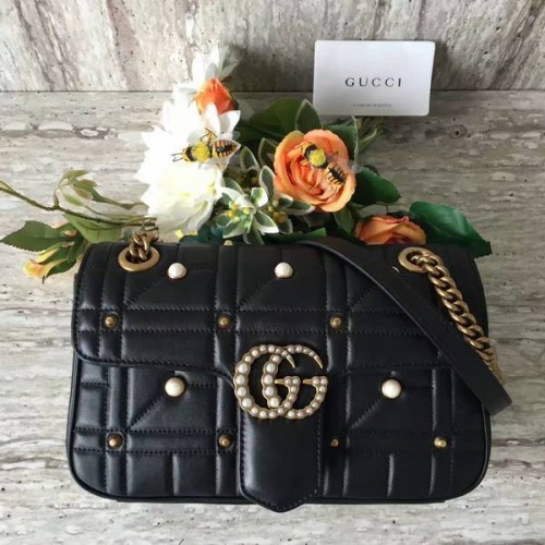 Gucci Now Marmont Mmatelasse ramenní taška 443497 černá