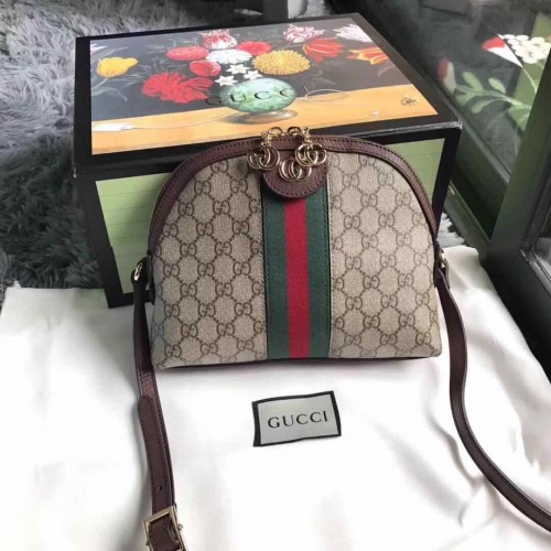 Plátěná kabelka přes rameno Gucci Ophidia 499621 Hnědá