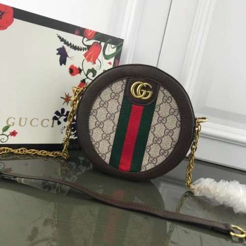 Gucci Ophidia mini GG kulatá kabelka přes rameno 171285 hnědá