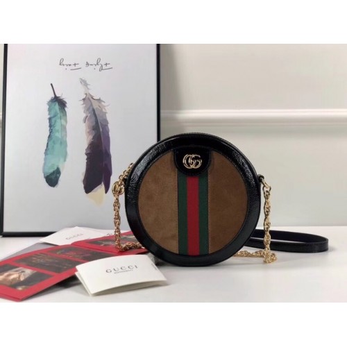 Mini kulatá kabelka přes rameno Gucci Ophidia 550618 Hnědá semišová
