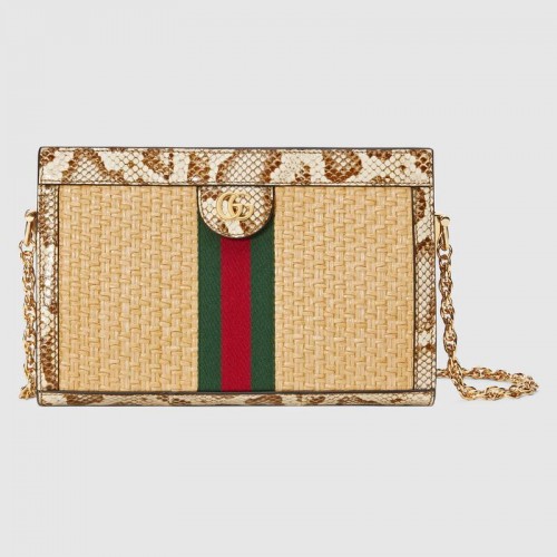 Slaměná malá kabelka přes rameno Gucci Ophidia 503877 krémová