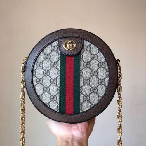 Gucci originální kožená mini kulatá kabelka přes rameno Ophidia GG 171288 hnědá
