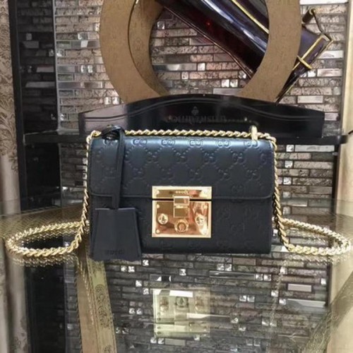 Gucci Padlock Gucci Signature Mini ramenní taška 409487 Černá