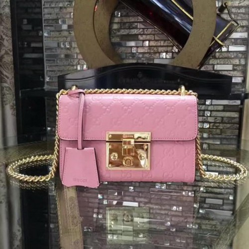 Gucci Padlock Gucci Signature Mini ramenní taška 409487 růžová