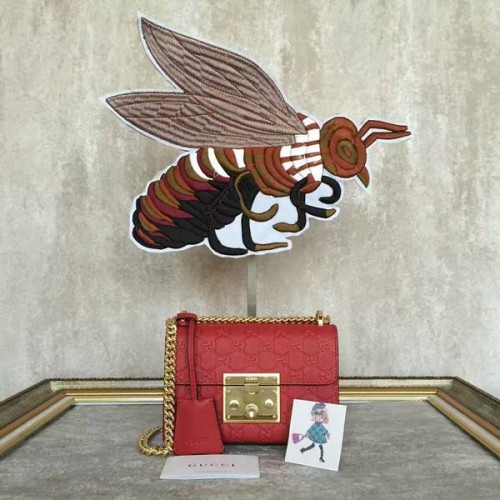 Gucci Padlock Gucci Signature Mini Taška přes rameno 409487A Červená