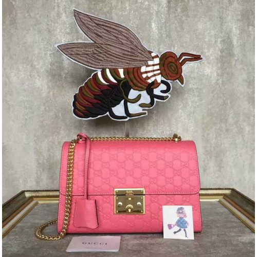 Kabelka přes rameno Gucci Padlock Series Gucci Signature 409486 růžová