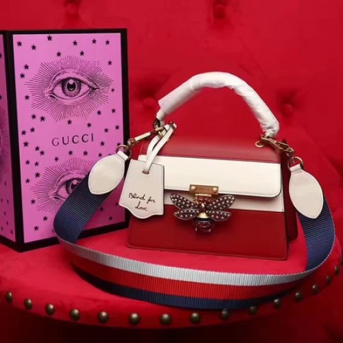 Kožená kabelka Gucci Queen Margaret s horním uchem 476541 červená