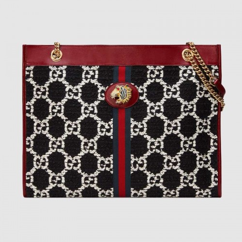 Velká tvídová nákupní taška Gucci Rajah GG 537219 černá