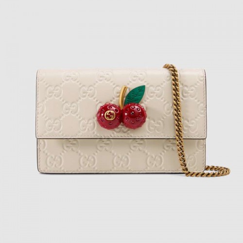 Mini kabelka Gucci Signature s třešněmi 481291 Bílá