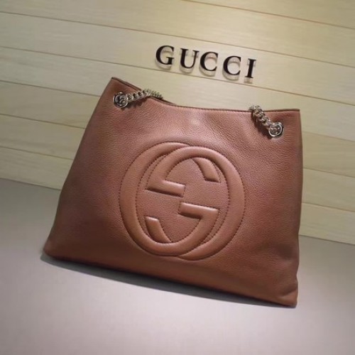 Gucci Soho Medium Tote Bag Calfskin Leather 308982 Meruňková
