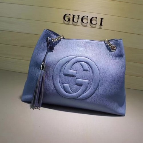 Gucci Soho střední kabelka z telecí kůže 308982 modrá