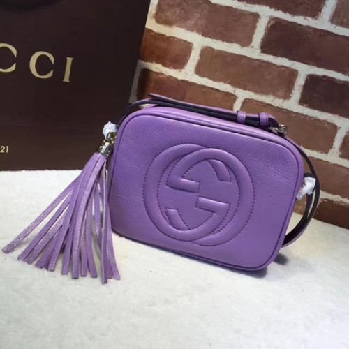 Gucci Soho metalická kožená disko kabelka 308364 fialová