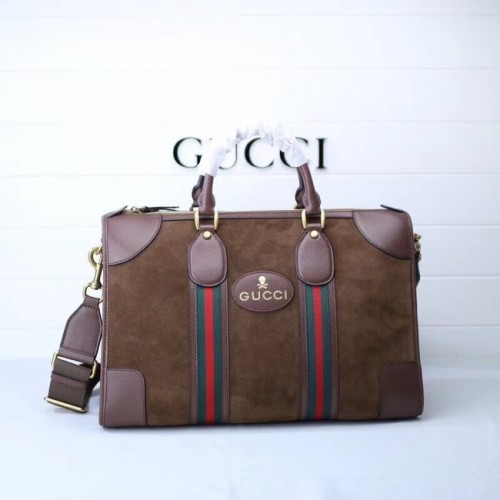 Gucci semišová cestovní taška s webem 459311 hnědá