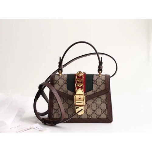 Plátěná mini kabelka Gucci Sylvie GG Supreme 470270 hnědá