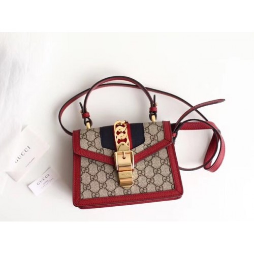 Plátěná mini kabelka Gucci Sylvie GG Supreme 470270 červená