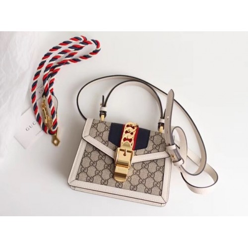 Plátěná mini kabelka Gucci Sylvie GG Supreme 470270 bílá
