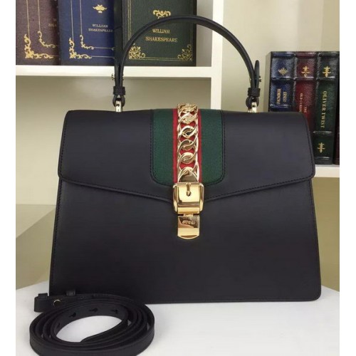 Kožená kabelka přes rameno Gucci Sylvie 421665 černá