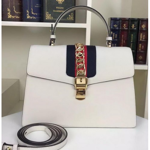Kožená kabelka přes rameno Gucci Sylvie 421665 bílá