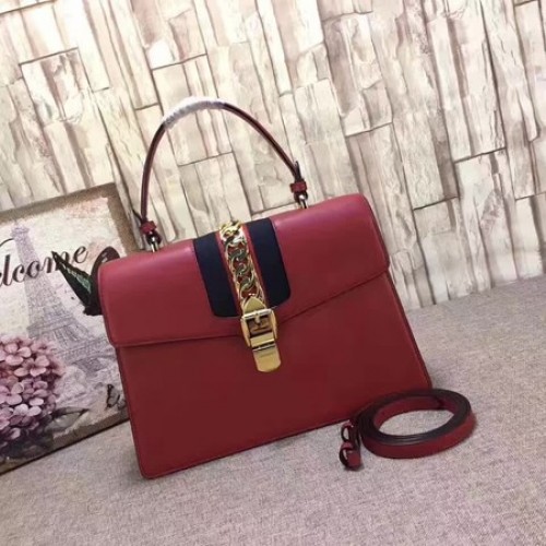 Kožená kabelka s horním uchem Gucci Sylvie 431665 červená