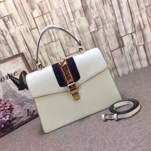 Kožená kabelka Gucci Sylvie s horním uchem 431665 bílá