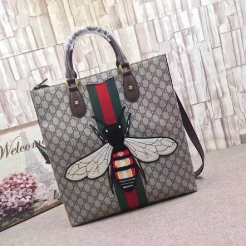 Gucci Web Animalier GG Supreme Tote s včelou 437549 Hnědá