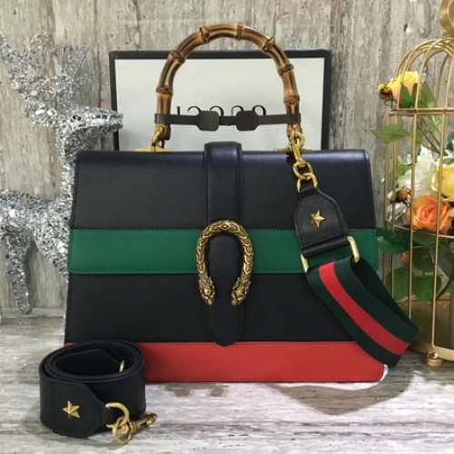 Gucci Dionysus kožená kabelka s horním uchem 421999 černá, zelená a červená