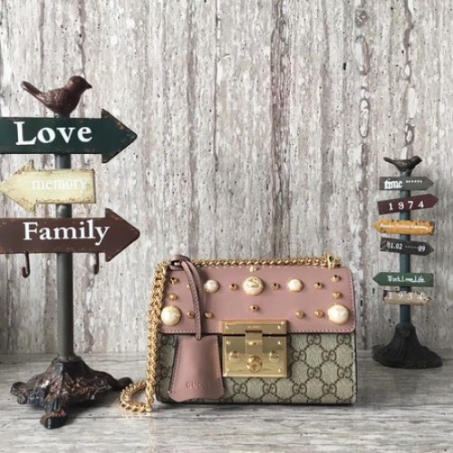 Gucci Padlock Small GG Studded Shoulder Bag 432182 Růžová