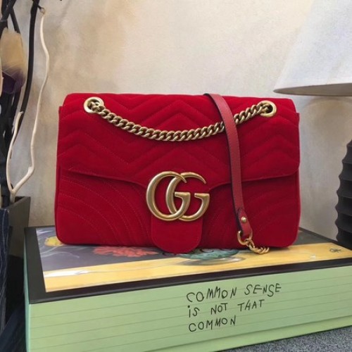 Gucci GG Marmont střední sametová ramenní taška 443496 červená