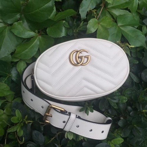 Gucci GG Marmont kožená kabelka na opasek 476434 bílá