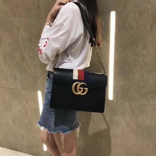 Gucci GG Marmont Kožená taška přes rameno 476468 Černá