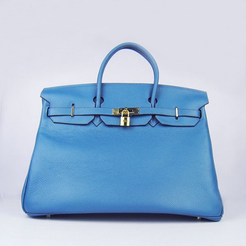 Hermes Birkin 6099 40cm Togo taška modrá zlatá s visacím zámkem
