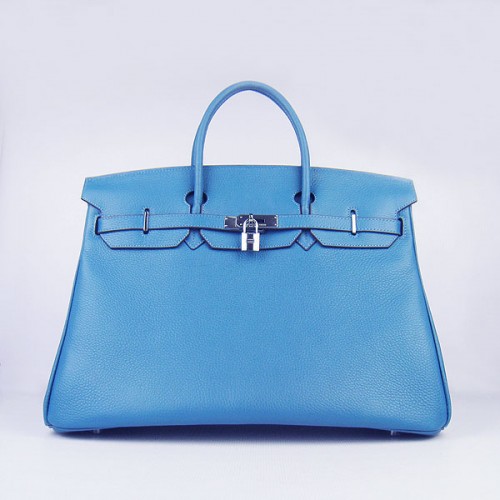 Hermes Birkin 6099 40cm Togo taška modrá stříbrná se zámkem