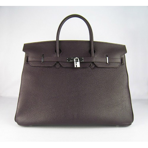 Hermes Birkin 40CM Togo Bag tmavě káva 6099 stříbrná