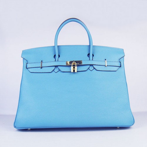 Hermes Birkin 40CM Togo Bag Světle Modrá 6099 Zlatá