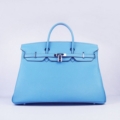 Hermes Birkin 40CM Togo Taška Světle Modrá 6099 Stříbrná