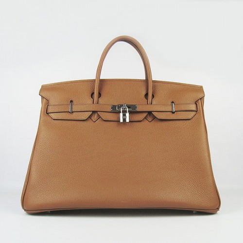 Hermes Birkin 40CM Togo kabelka světle káva 6099 stříbrná