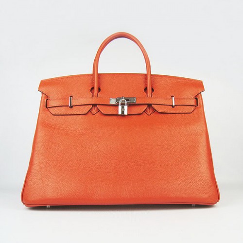 Hermes Birkin 40CM Togo Bag Oranžová 6099 Stříbrná