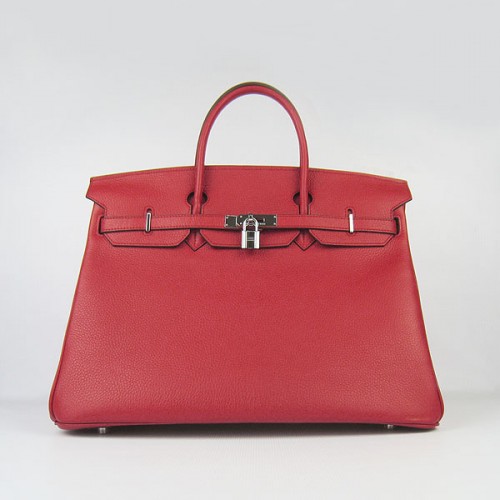 Hermes Birkin 40CM Togo Taška Červená 6099 Stříbrná