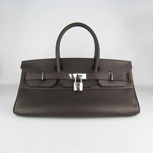 Hermes Birkin 6109 Togo kožená taška tmavě káva 42cm stříbrná