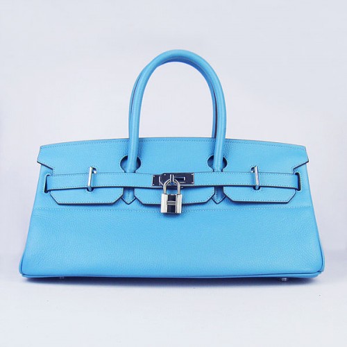 Hermes Birkin 6109 Togo kožená taška světle modrá 42cm stříbrná